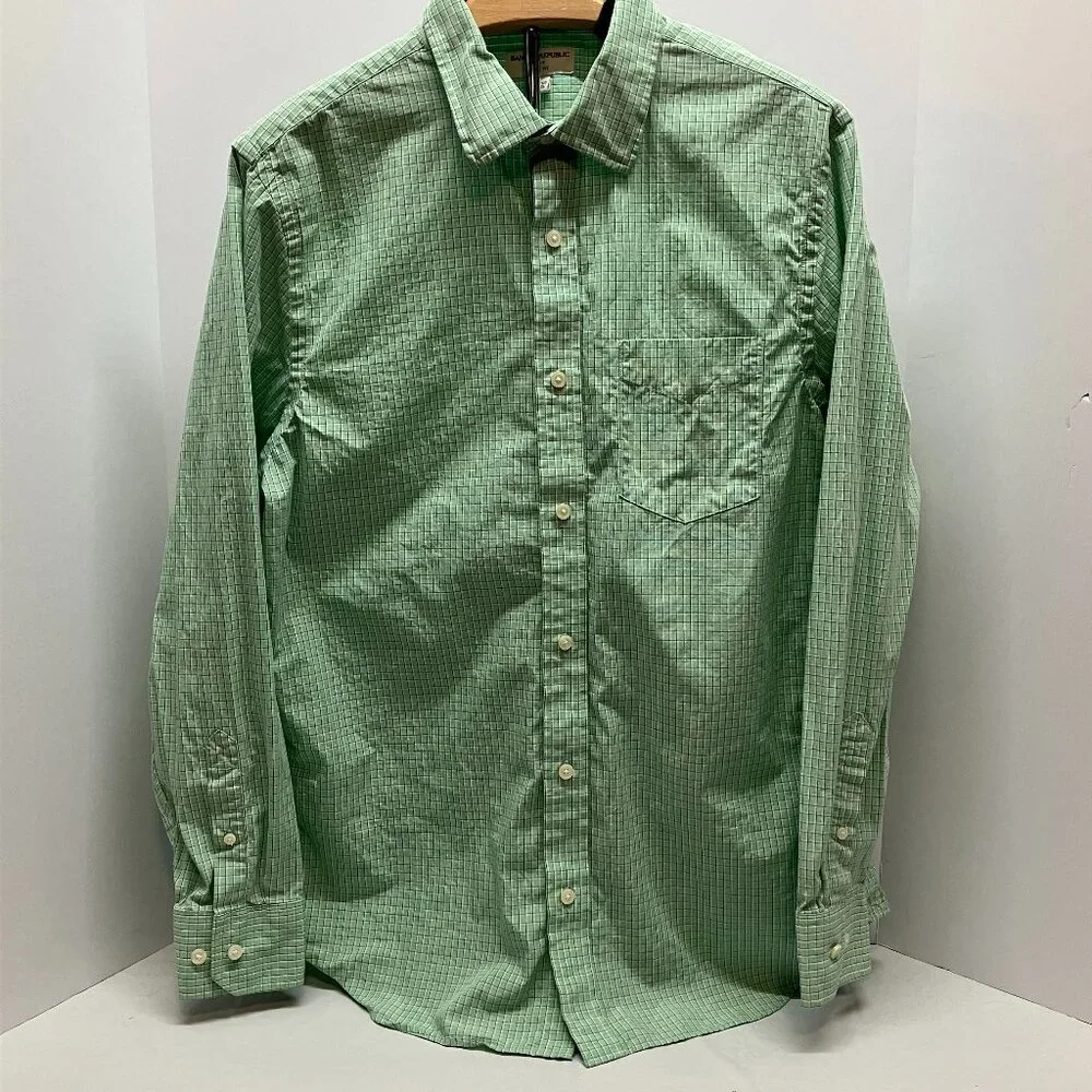 Banana Republic Mens Green Plaid Button Down Long Sleeve Shirt Size L 16